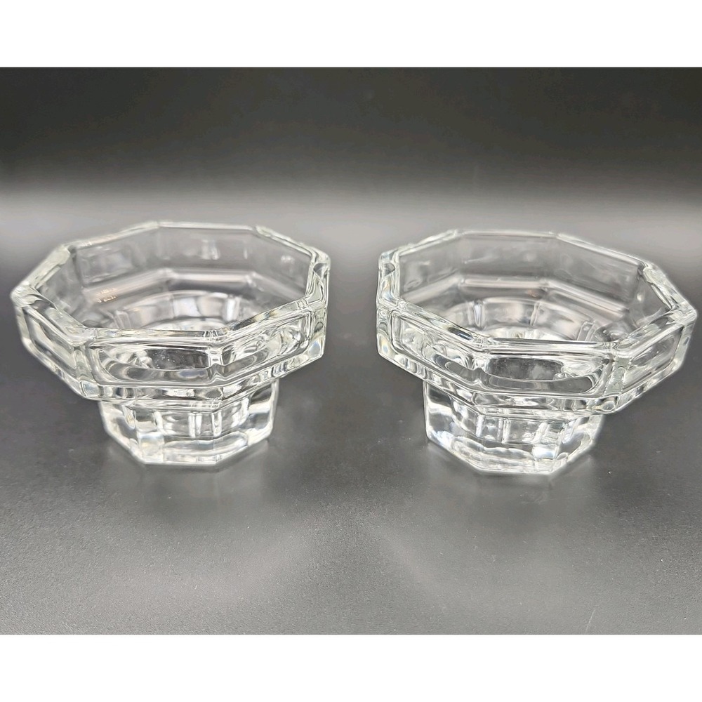 2 Vintage Luminarc Clear Glass Octagon Candle Holder- France, Taper/Tea/Votive